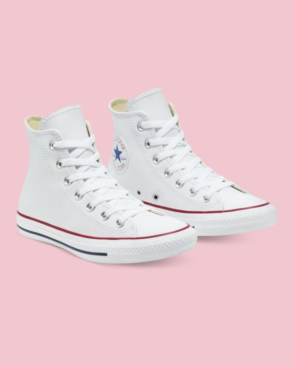 Converse Chuck Taylor All Star Leather Hvide Sko Danmark - Converse Høje Sneakers Herre - 09356UZPY